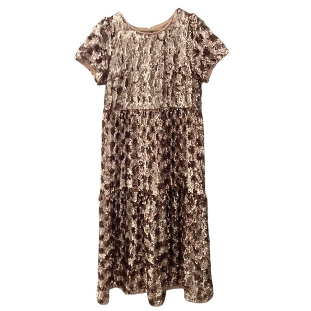 Maeve Anthropologie Bernadette Sequined Midi Dress - Rose Gold - Small